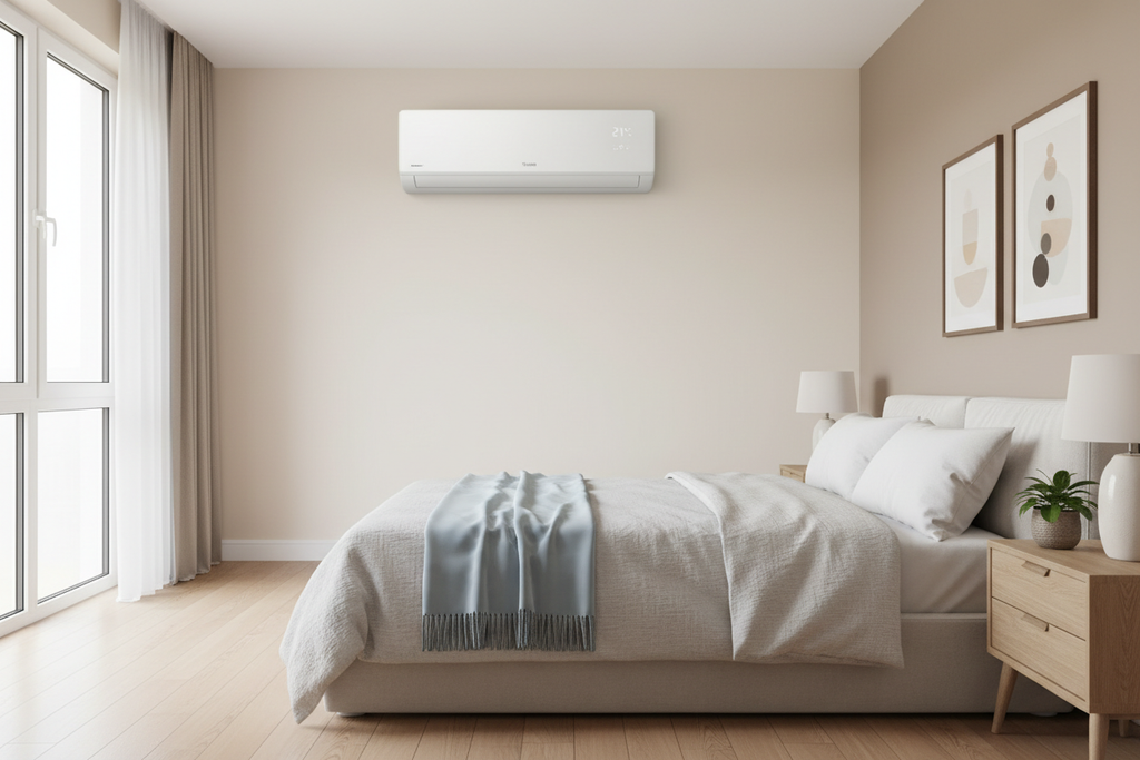 ECO-Friendly R290 Monoblock Air Conditioner installed in a modern British bedroom